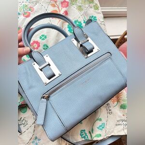 HENRI BENDEL Italian Blue Leather Croc Embossed Top Handle Crossbody Bag Purse